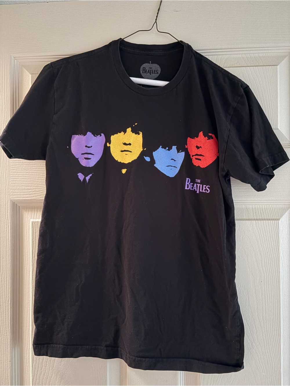 The Beatles Men's Black Graphic Tee with Multicolor Faces